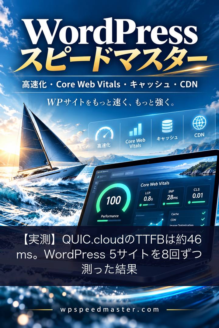 【実測】QUIC.cloudのTTFBは約46ms。WordPress 5サイトを8回ずつ測った結果